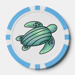Aquarell gemalte Meeresschildkröte Cartoon blau gr Pokerchips
