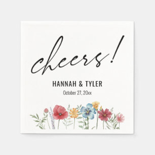 Aquarell-gemalte Wildblumen, Prost! Typografie Serviette