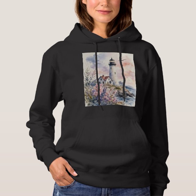 Aquarell-gemalter Leuchtturm Hoodie (Vorderseite)