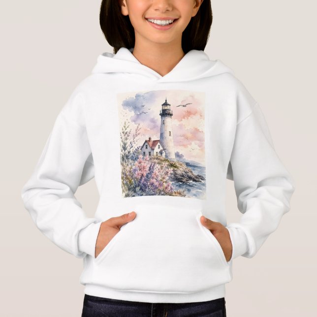 Aquarell-gemalter Leuchtturm Hoodie (Vorderseite)