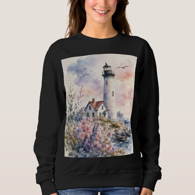 Aquarell-gemalter Leuchtturm Sweatshirt (Vorderseite)