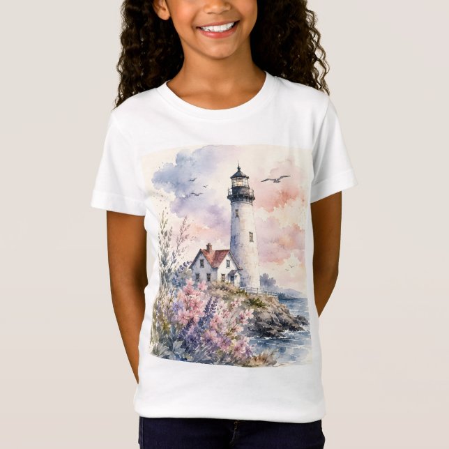 Aquarell-gemalter Leuchtturm T-Shirt (Vorderseite)