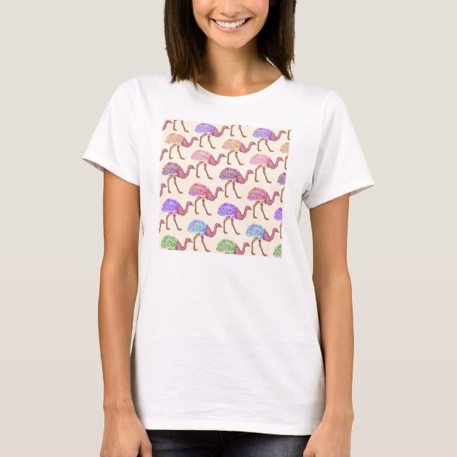 Aquarell gemaltes Strauß-Muster T-Shirt (Vorderseite)