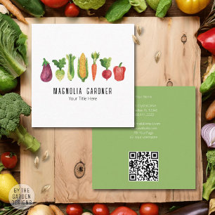 Aquarell-Gemüse-Bio-Bauernmarkt QR-Code Quadratische Visitenkarte