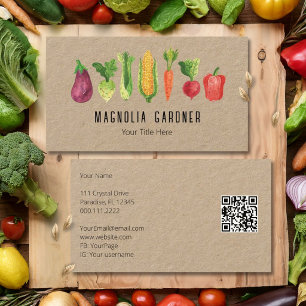 Aquarell-Gemüse-Bio-Bauernmarkt QR-Code Visitenkarte