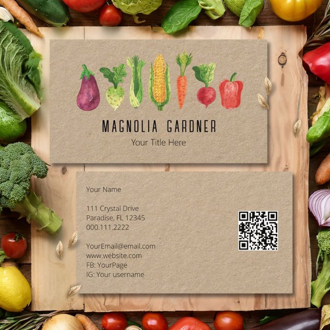 Aquarell-Gemüse-Bio-Bauernmarkt QR-Code Visitenkarte (Von Creator hochgeladen)