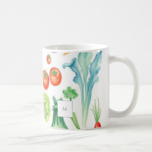 Aquarell-Gemüse-Gemüse-Muster monogrammiert Kaffeetasse