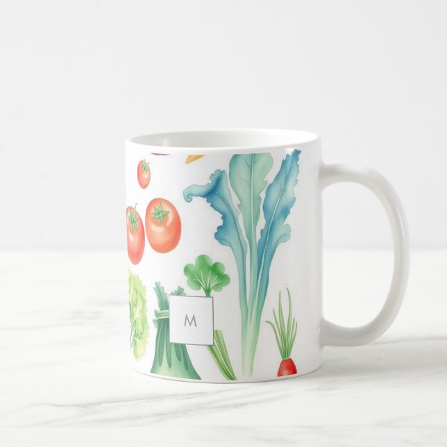 Aquarell-Gemüse-Gemüse-Muster monogrammiert Kaffeetasse (Rechts)