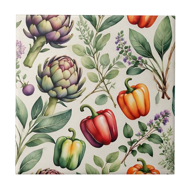 Aquarell-Gemüsegarten-Muster Fliese (Vorderseite)