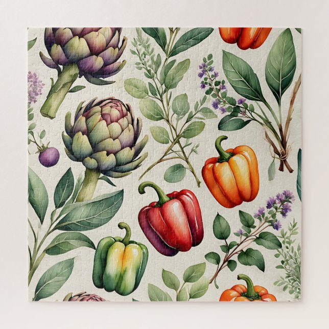 Aquarell-Gemüsegarten-Muster Puzzle (Vertikal)