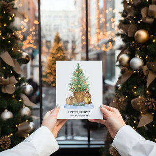 Aquarell Gemütlicher Weihnachtsbaum Flach Feiertagskarte