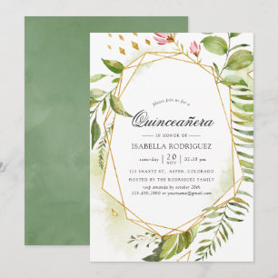 Aquarell-Geometrische-Kristall-Grün-Quinceañera Einladung