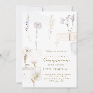 Aquarell gepresste Blumen Erstkommunion Einladung