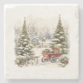 Aquarell-Geschichtenbuch Winterwagen-Cottage Steinuntersetzer