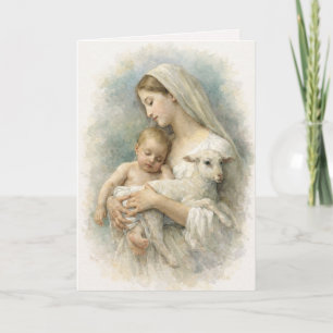 Aquarell Gesegnete Jungfrau Maria Jesus Lamm Karte