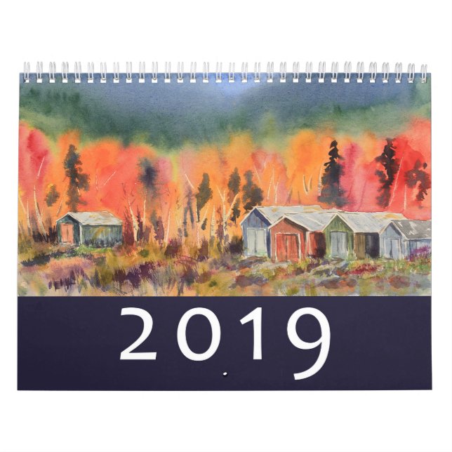 Aquarell gestaltet Wand 2019 landschaftlich Kalender (Titelbild)