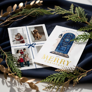 Aquarell gezeichneter Navy-Tür-Weihnachtskranz Folien Feiertagskarte