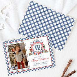 Aquarell Gingham Nussknacker Maus Monogrammwappen Feiertagskarte