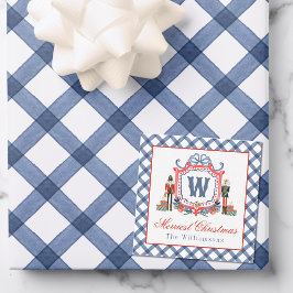 Aquarell Gingham Nussknacker Maus Monogrammwappen Mitteilungskarte