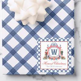 Aquarell Gingham Nussknacker Maus Monogrammwappen Quadratischer Aufkleber