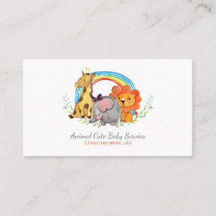 Aquarell-Giraffe-Elefant-Löwe-Regenbogen-Bogen Visitenkarte