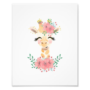 Aquarell-Giraffe mit Blumen-Foto-Print Fotodruck