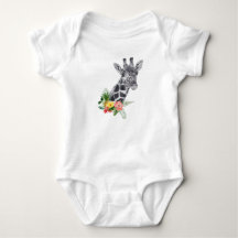 Aquarell-Giraffe mit tropischem Blumenstrauß