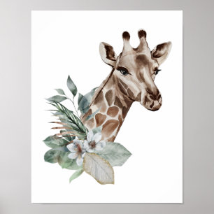Aquarell-Giraffen-Dschungel-Safari-Tier-Botanik Poster
