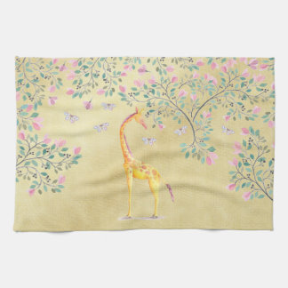 Aquarell-Giraffen-Schmetterlinge und Blüte Geschirrtuch