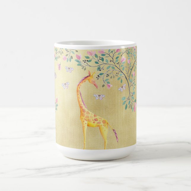 Aquarell-Giraffen-Schmetterlinge und Blüte Kaffeetasse (Mittel)