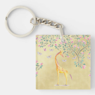 Aquarell-Giraffen-Schmetterlinge und Blüte Schlüsselanhänger