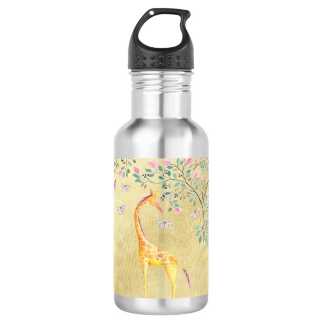 Aquarell-Giraffen-Schmetterlinge und Blüte Trinkflasche (Vorderseite)