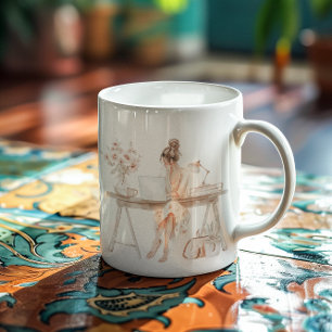 Aquarell-Girl-Boss-Illustration   Chic-Monogramm Kaffeetasse