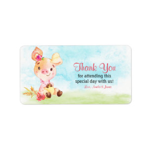 Aquarell Girl Piggy Baby Showfarm Vielen Dank Adressaufkleber