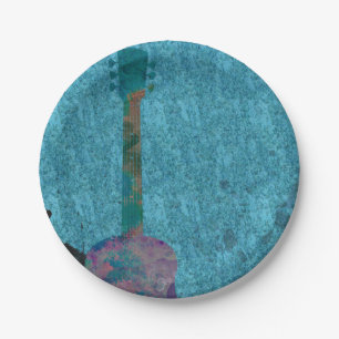 Aquarell Gitarre Blau Musik Geburtstagsfeier Pappteller