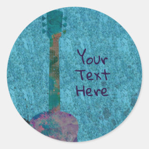 Aquarell Gitarre Blau Musik Geburtstagsfeier Runder Aufkleber