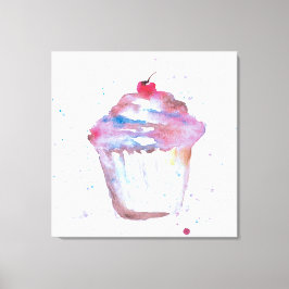 Aquarell, glänzender Cupcake, lila rosa Leinwanddruck