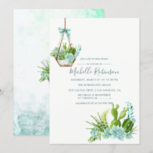 Aquarell-Glas-Terrarium-Sukkulenten-Baby-Party Einladung
