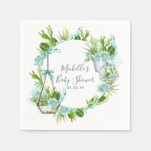 Aquarell-Glas-Terrarium Sukkulenten Baby Shower Serviette