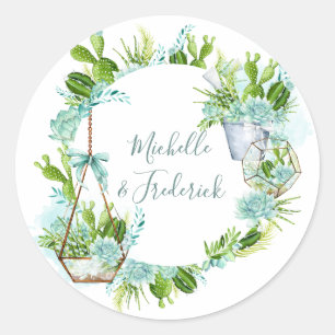 Aquarell Glas Terrarium Sukkulenten Hochzeit Runder Aufkleber