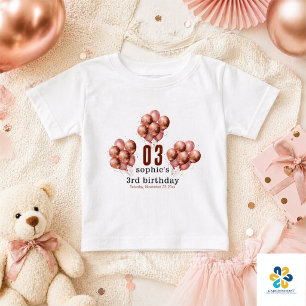 Aquarell Glitter Rose Gold Luftballon 3. Geburtsta Baby T-shirt