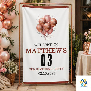 Aquarell Glitter Rosen Gold Ballon 3. Geburtstag Banner