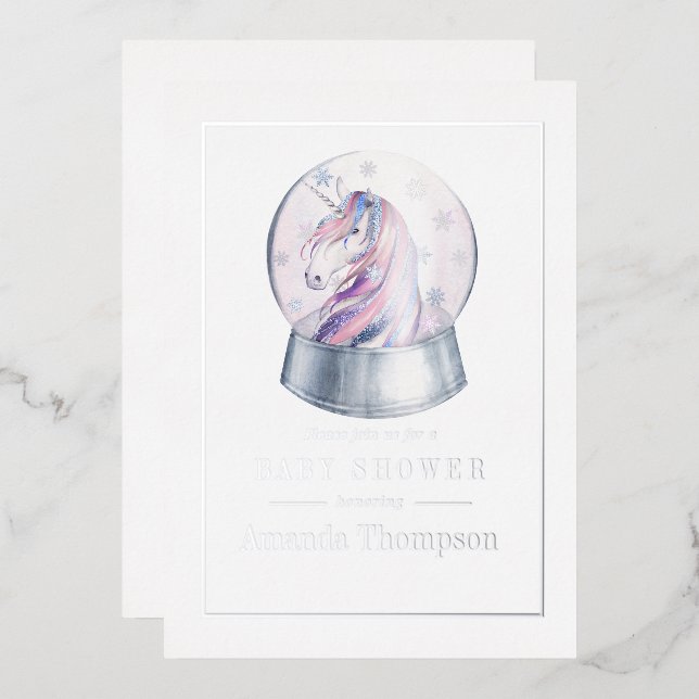 Aquarell Glitzer Einhorn Weihnachtsdusche Folieneinladung (Vorderseite/Rückseite)