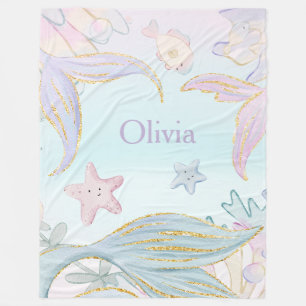 Aquarell Glitzer Meerjungfrau Schwänze unter Wasse Fleecedecke