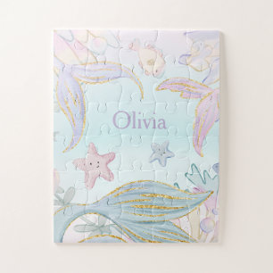 Aquarell Glitzer Meerjungfrau Schwänze unter Wasse Puzzle