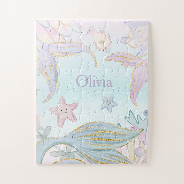 Aquarell Glitzer Meerjungfrau Schwänze unter Wasse Puzzle (Vertikal)