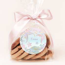 Aquarell Glitzer Meerjungfrau Schwänze unter Wasse Runder Aufkleber