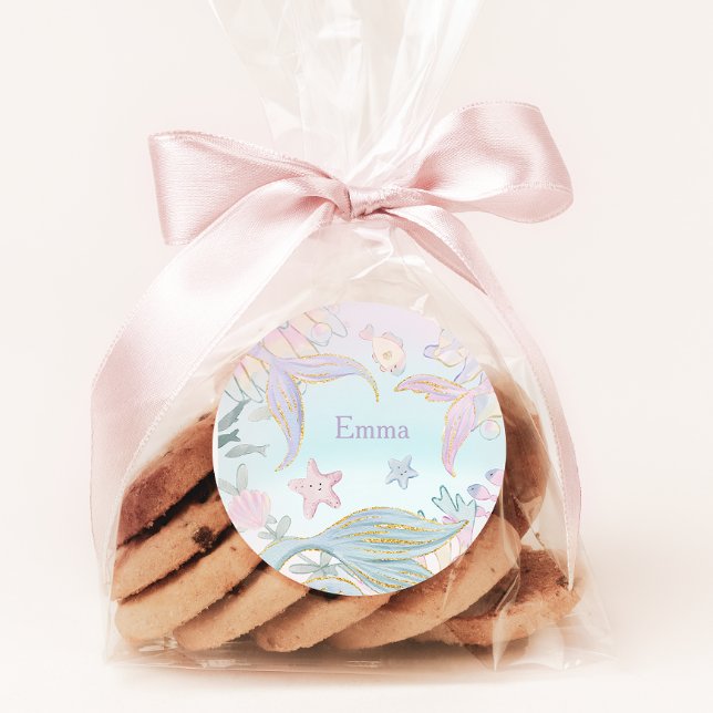 Aquarell Glitzer Meerjungfrau Schwänze unter Wasse Runder Aufkleber (Von Creator hochgeladen)