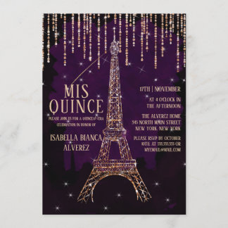 Aquarell Glitzer Paris Eiffel Tower Quinceñera Einladung