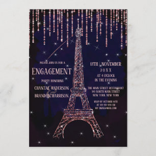 Aquarell Glitzer Paris Eiffel Tower Verlobung Einladung